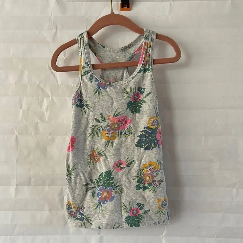 Old Navy Girls Gray Floral Racerback Tank Top Size 6-7 Summer Casual Shirt